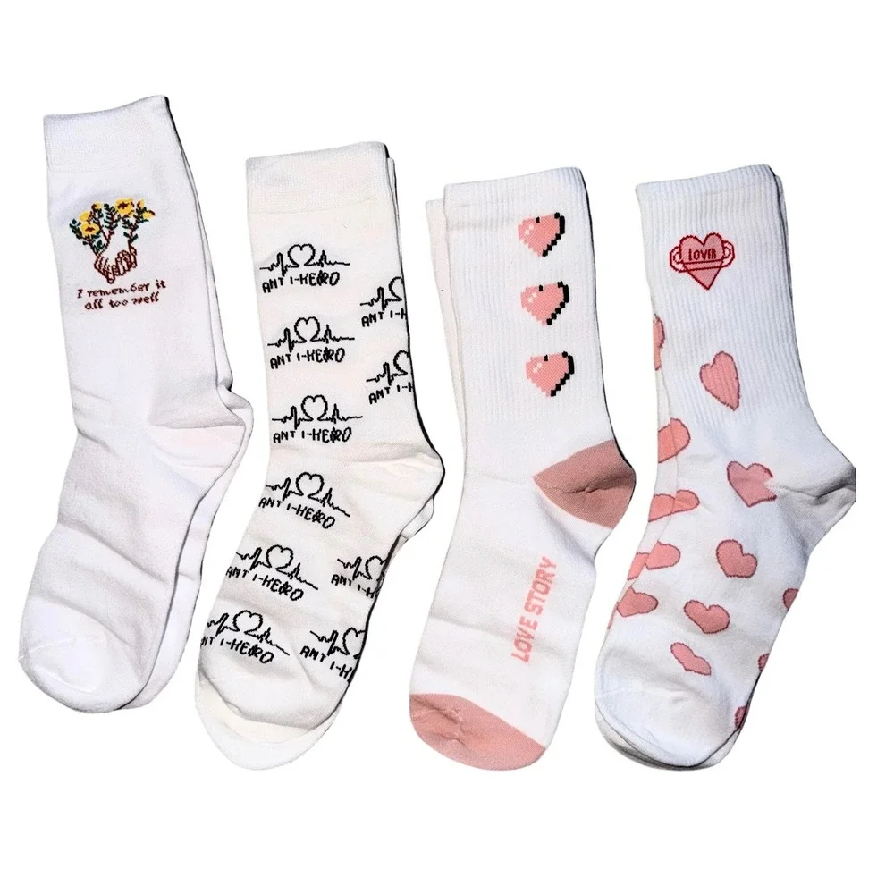NWT Taylor Swift Album Inspired Soft Cotton Crew Socks Gift Set 4 Pair Womens